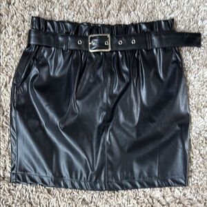 Main Strip Black Faux Leather Mini Skirt, Size M